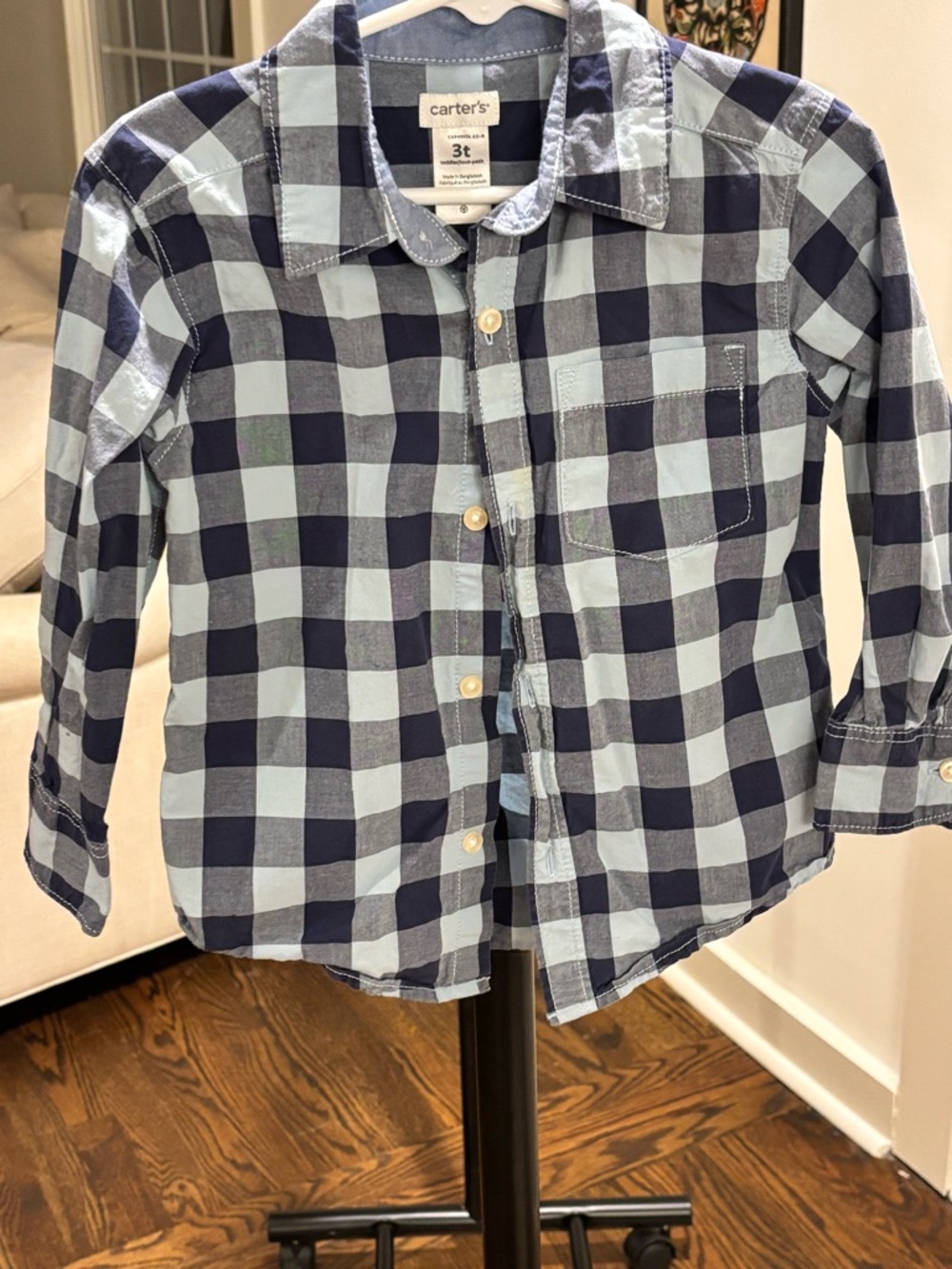 Carter's Light Blue and Navy Plaid Button-Down Shirt - 3T
